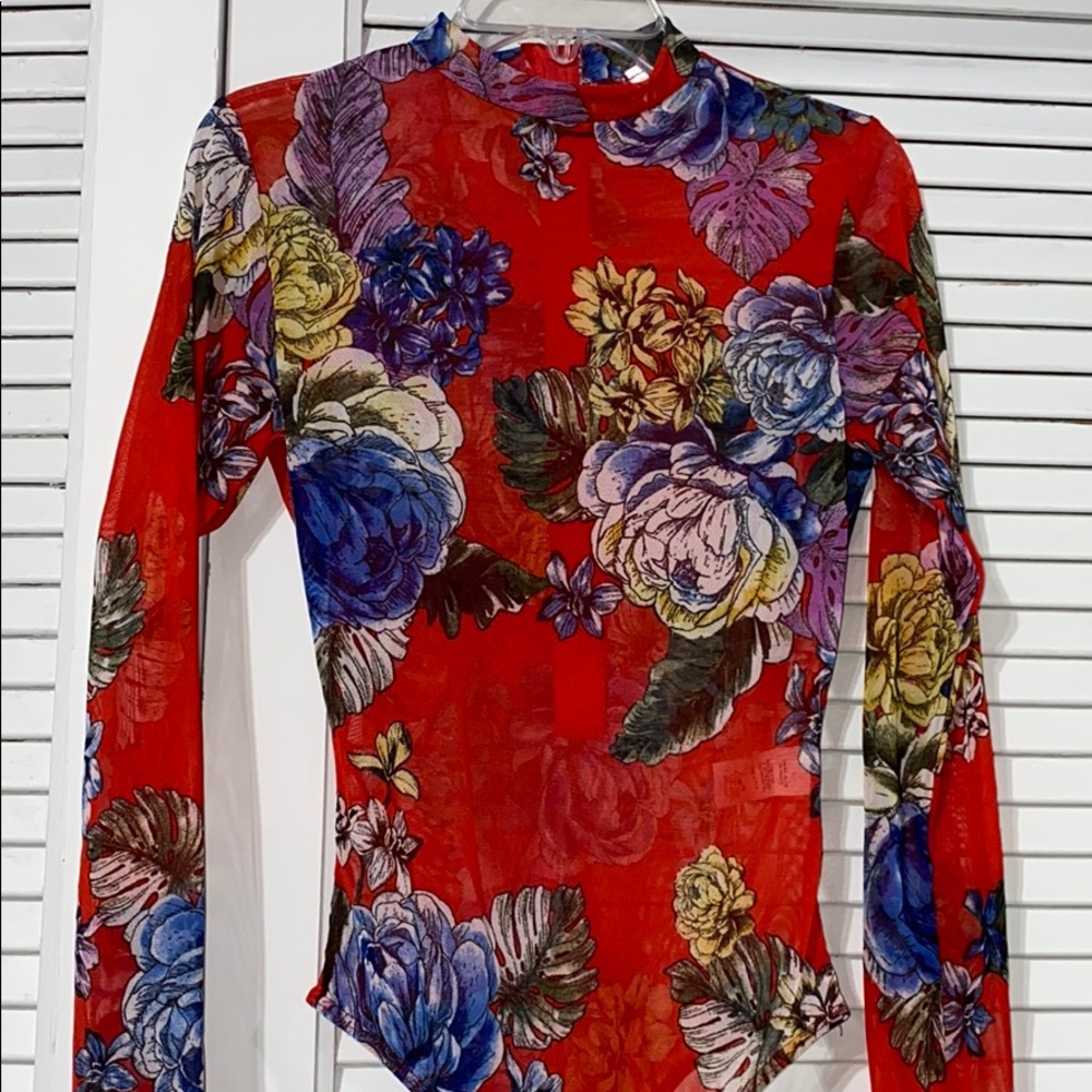 Sheer Red Floral Bodysuit